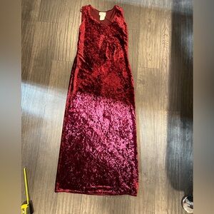 Vintage beautiful long straight velvet maroon tank dress